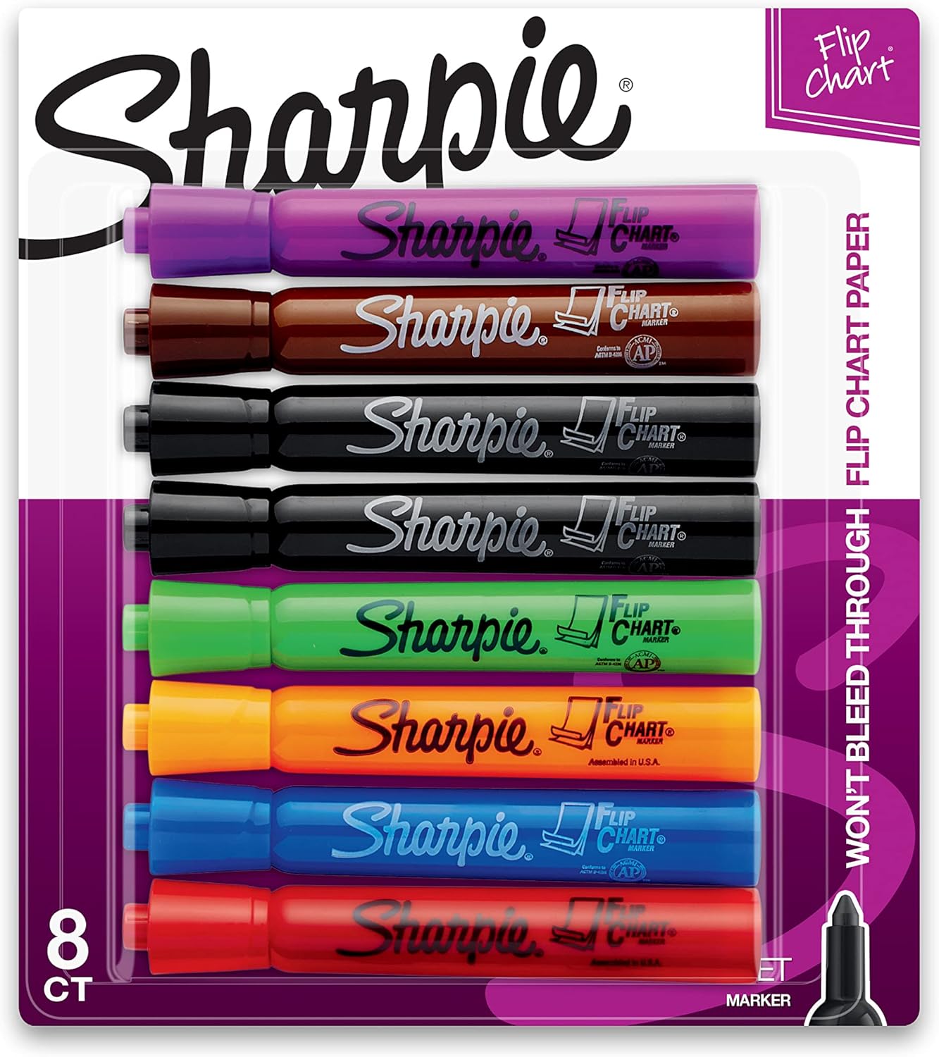 Sharpie 22480PP Flip Chart Markers, Bullet Tip, Assorted Colors, 8-Count