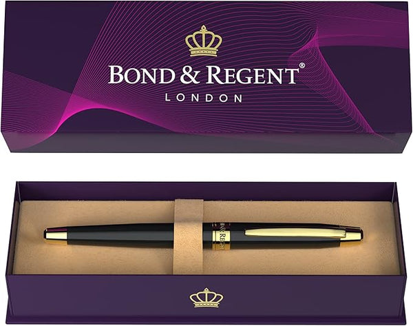 Bond & Regent Gloss Black & 24 Karat Gold - Certified Luxury Grade Rollerball Pen | Nice Gift for Men & Women