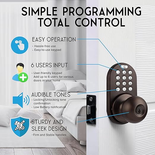 MiLocks TKK-02OB Digital Door Knob Lock with Electronic Keypad for Interior Doors, Oil Rubbed Bronze