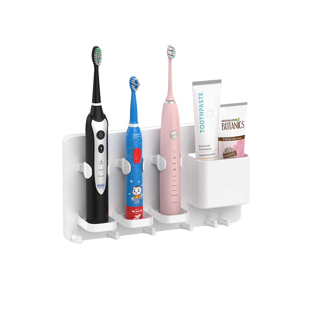 simpletome Adhesive Electric Toothbrush Holder Wall Mounted Razor Hanger Bathroom Organizer Box ABS White
