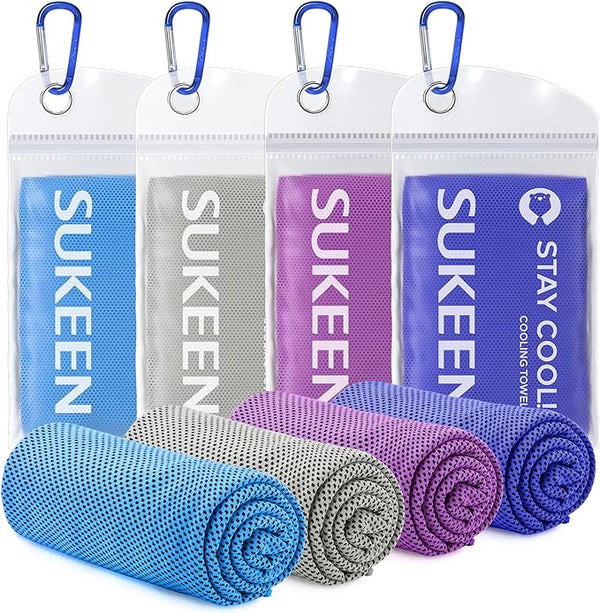 [4 Pack] Cooling Towel (40"x12"),Ice Towel,Soft Breathable Chilly Towel,Microfiber Towel for Yoga,Sport,Running,Gym,Workout,Camping,Fitness,