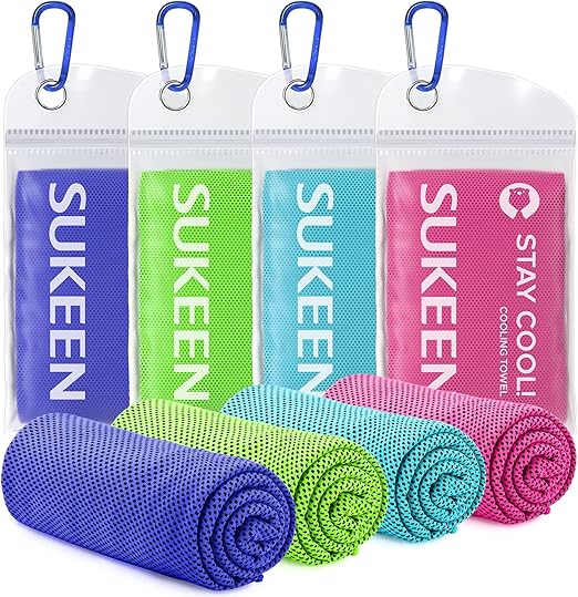 [4 Pack] Cooling Towel (40"x12"), Ice Towel, Soft Breathable Chilly Towel, Microfiber Instant Cooling Towel for Yoga, Sport, Running, Gym, W
