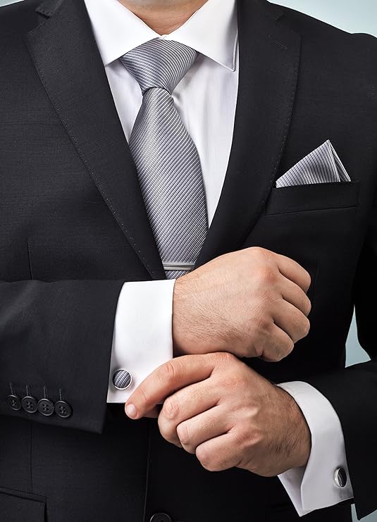 مجموعة ربطات عنق هدية فاخرة للرجال ربطة عنق حريرية مربعة الشكل ومشابك ربطة عنق وأزرار أكمام للرجال