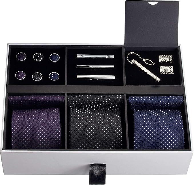 Premium Men’s Gift Tie Set Silky Necktie Pocket Squares Tie Clip Cufflinks Multicolored Optimal Size