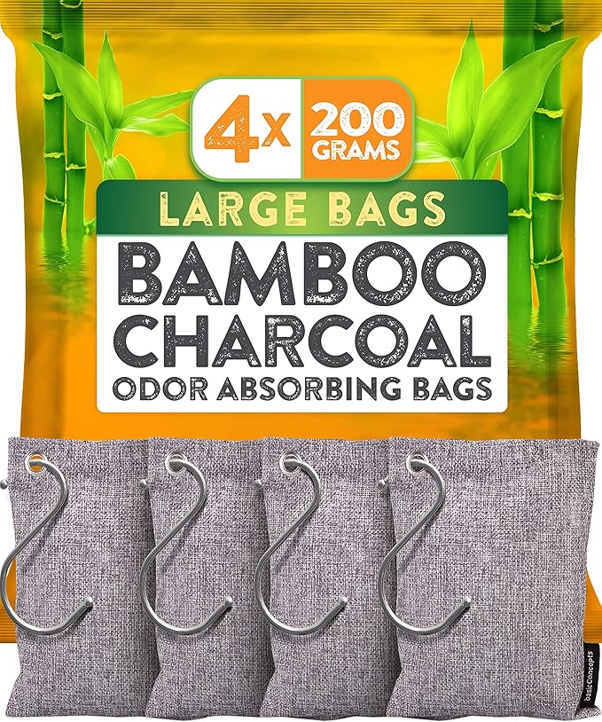 Nature Fresh Bamboo Charcoal Air Purifying Bags (4 Pack) Ÿ?? Natural Odor Absorber for Home & Car, Pet-Friendly