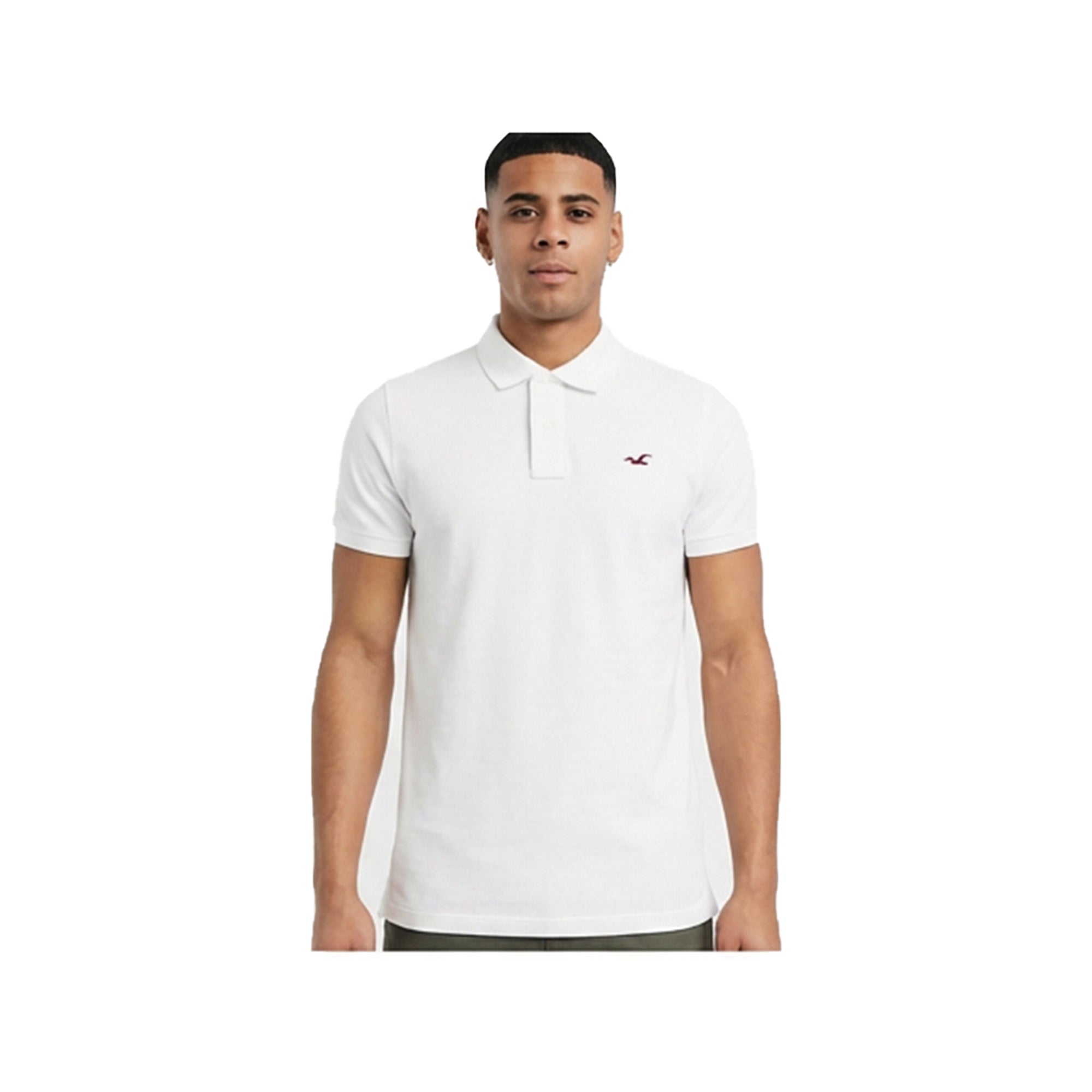 Hollister Men's White Icon Logo Pique Polo, Short Sleeve T-Shirt, Polo Neck, Comfortable Casual Wear