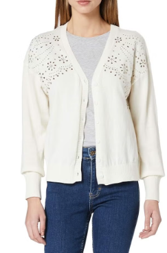 Desigual Cardigan White 21SWJF72 , Soft Lightweight Knit Open-Front Sweater, Artistic Detailing, Elegant Comfortable Fit for Daily and Office Wear