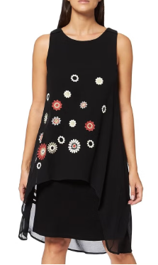 Desigual Floaty Shift Dress Black Barrie Chiffon Lightweight Elegant Women’s Dress with Artistic Detailing, Comfortable Lined Fabric, Flowy Fit for Casual and Evening Wear