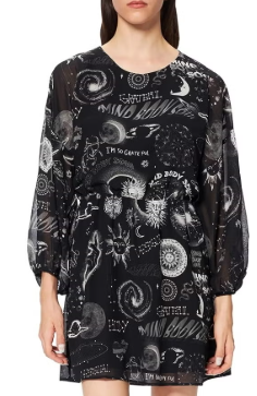Desigual Women’s Woven Dress Long Sleeve Black  Elegant Lightweight Fabric Dress, Artistic Detailing, Comfortable Feminine Fit, Versatile for Work and Evening Wear