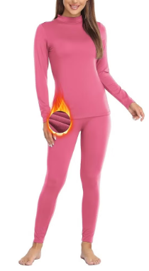 JOLLYBUYER women's mock neck thermal underwear pink size