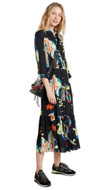 Desigual Women’s Woven Dress 3/4 Sleeve Black XL, Elegant Lightweight Fabric Dress, Artistic Detailing, Comfortable Feminine Fit, Versatile for Work and Evening Wear