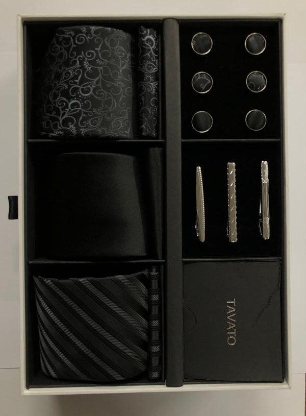 Premium Men’s Gift Tie Set Silky Necktie Pocket Squares Tie Clips Cufflinks For Men, Men's Style 5