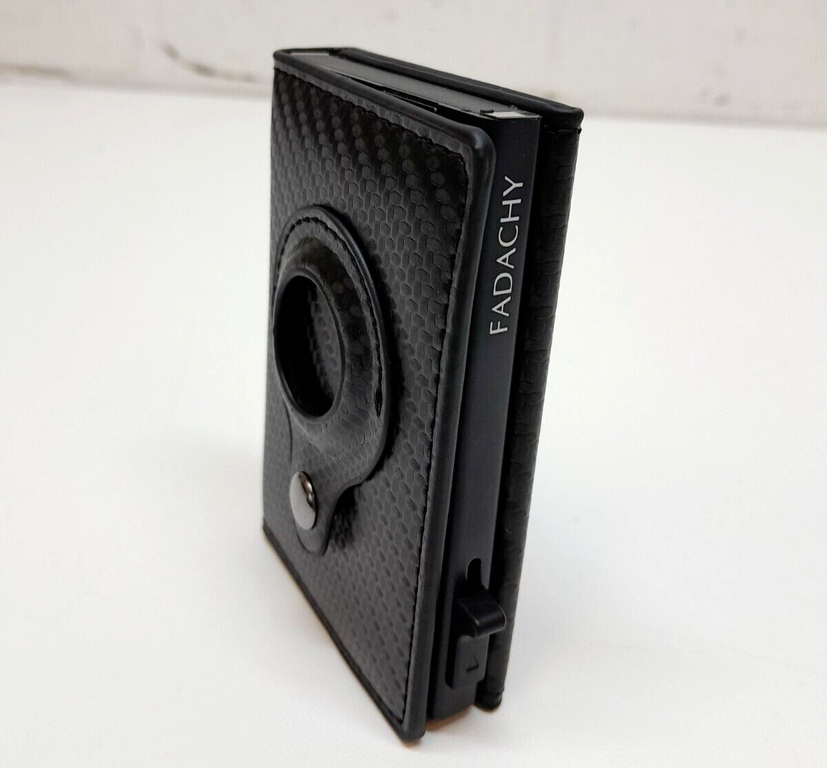 AirTag Wallet for Men – Slim Leather Credit Card Holder with Cash Slot Black