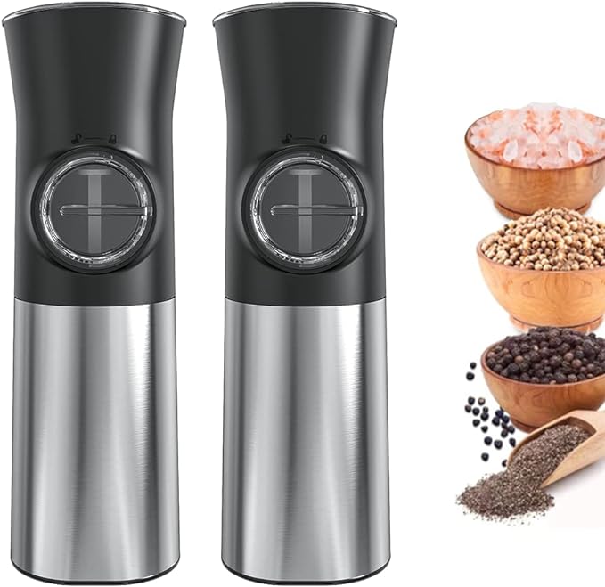 مجموعة مطحنة الملح والفلفل الكهربائية من سيركل جوي، مطاحن فلفل تعمل بالبطارية، غطاء مقاوم للغبار، خشونة قابلة للتعديل ويد واحدة