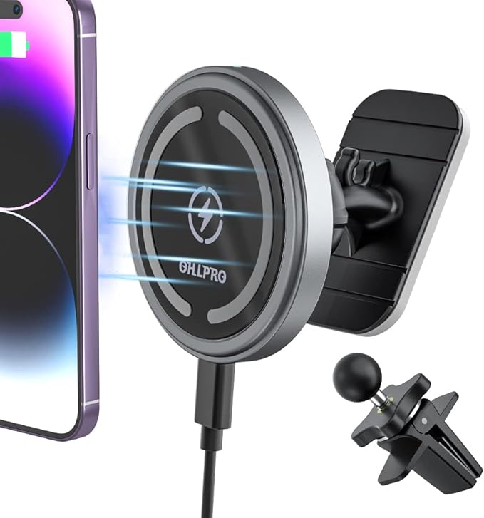 Magnetic Wireless Car Charger Mount, Stick on The Dashboard for MagSafe iPhone 14/14 Pro/14 Max/13/13 Pro/13 Pro Max/ 12/12Pro/Mini, Fast Ch