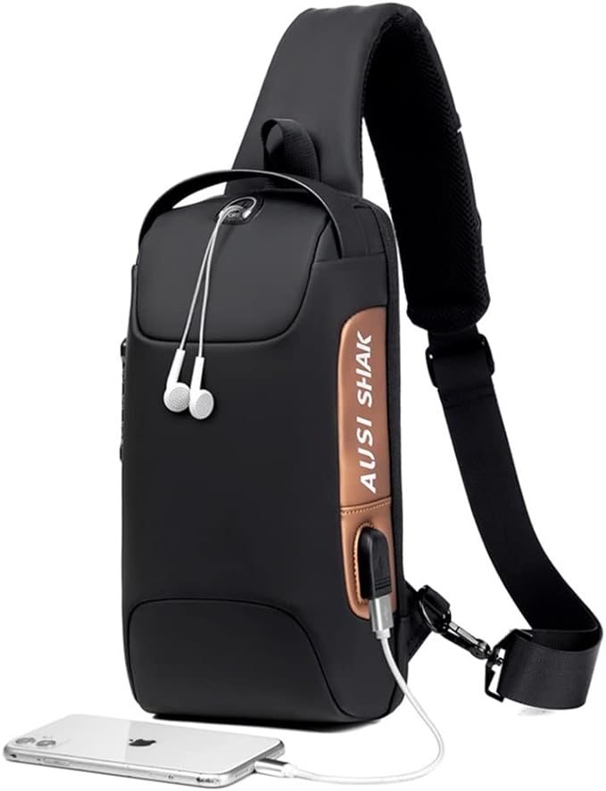 ZYING Anti theft Crossbody Sling bag,Shoulder Backpack,Lightweight Chest Daypack with USB Charging Port,Fit for 9.7'' ipad, Black, 13 in x 7