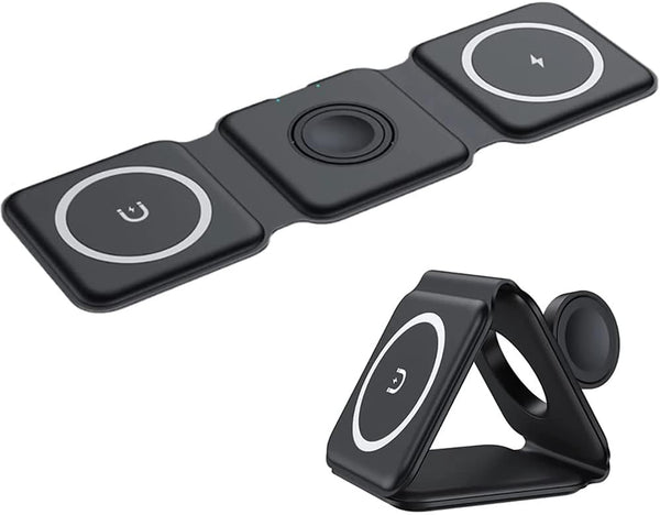 Foldable Wireless Charger 3-in-1 QI Inductive Charging Station Foldable Wireless Charging Headset Pad Compatible with i-Phone 13/12/SE/11/XS
