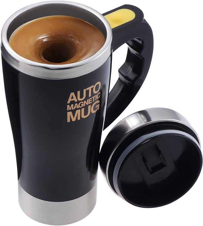 Electric Self Stirring Coffee Mug 450ml Stainless Steel Auto Magnetic Self Mixing Cup Black