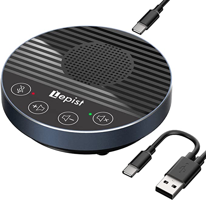 Lepist USB Speakerphone Microphone Omnidirectional Computer Mic with 360º Voice Pickup, Touch-Sensor Buttons for Mute/Unmute, Compatible with Skype, Zoom, Interviews (LE2102)
