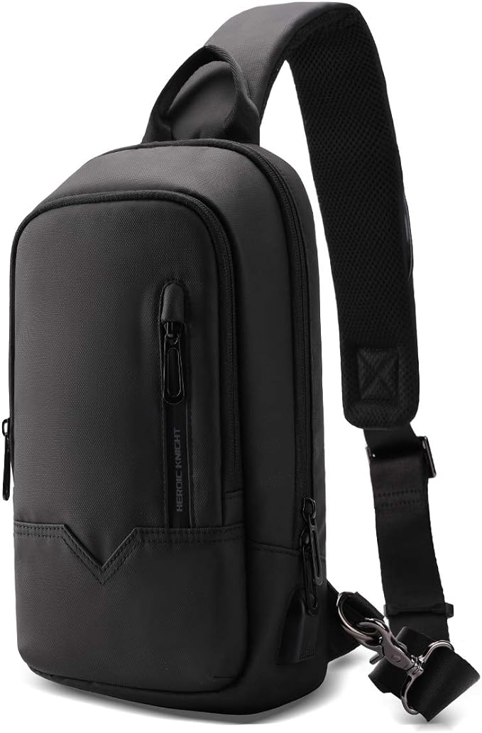 Mens Sling Bag, Unisex Chest Bag Crossbody Casual Shoulder Bag Diagonal bag Handbag Gym Daypack Water-Resistant with USB Charging Port Messe