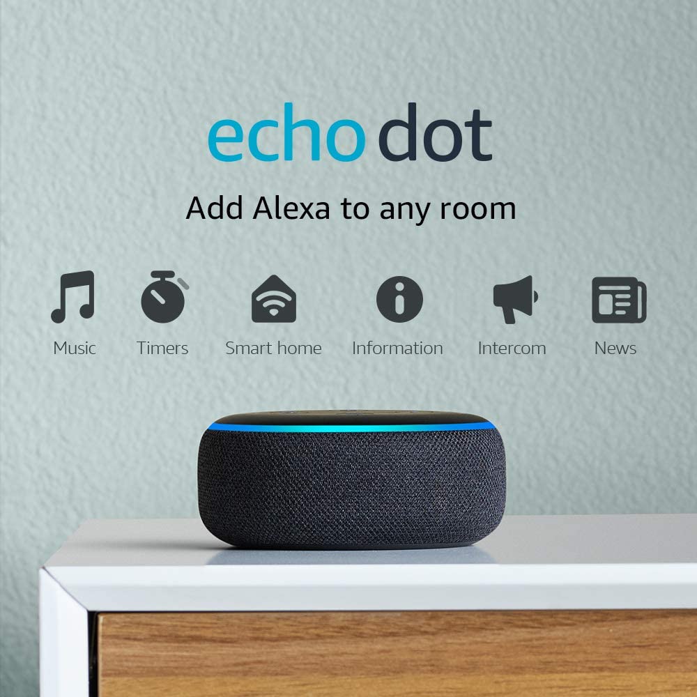 Echo Dot (3rd Gen, 2018 Release) Smart Speaker with Alexa, Charcoal