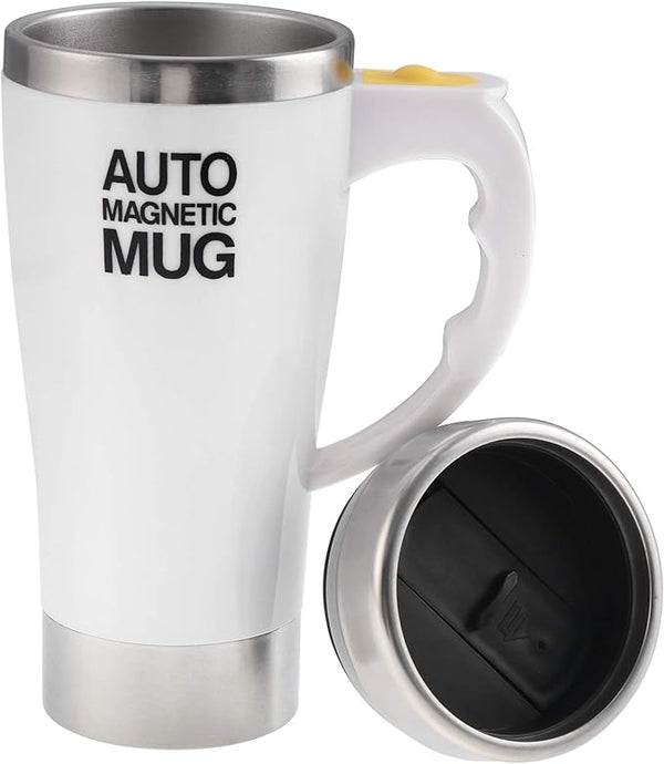 كوب قهوة كهربائي ذاتي التحريك، كوب مغناطيسي تلقائي من الفولاذ المقاوم للصدأ، كوب ذاتي الخلط، كوب قهوة وشاي وحليب الكاكاو 450 مل (أبيض) 
