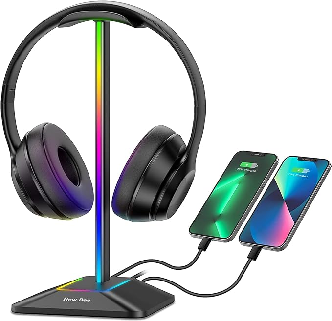حامل سماعات رأس نيو بي RGB مع شحن USB-C Ÿ?? حامل سماعات رأس مكتبي للألعاب والمكتب والمنزل