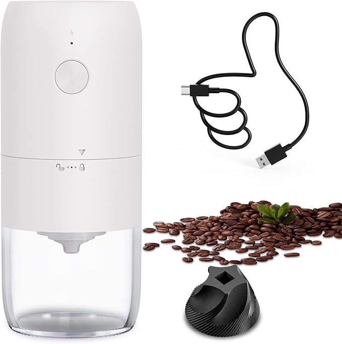 مطحنة قهوة كهربائية سيركل جوي Ÿ?? متعددة الوظائف لحبوب البن والتوابل والأعشاب، قابلة لإعادة الشحن بلمسة واحدة، لون أبيض