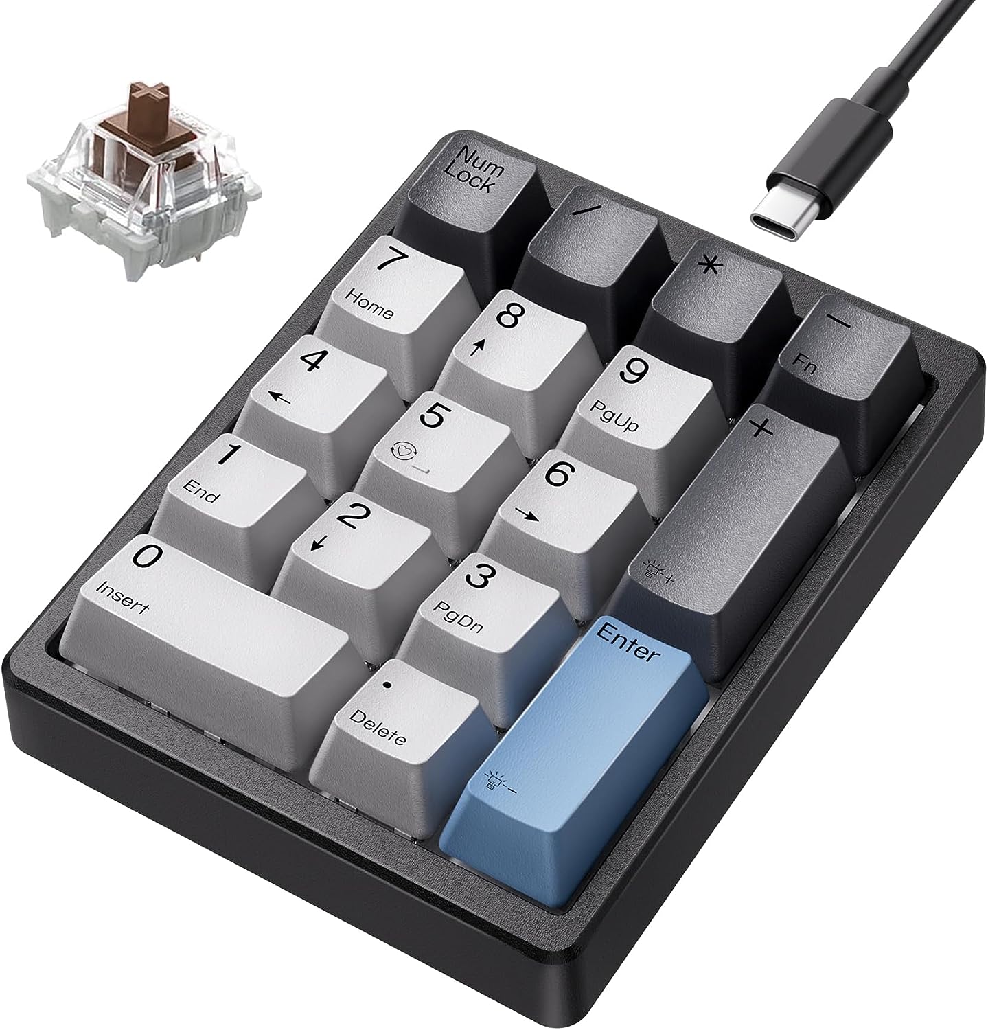 لوحة أرقام Kisnt، لوحة أرقام ميكانيكية سلكية USB 17 مفتاحًا، لوحة مفاتيح رقمية مع أغطية مفاتيح PBT، لوحة مفاتيح بإضاءة خلفية بيضاء لأجهزة الكمبيوتر المحمول، لوحات مفاتيح TKL (الحاجب)