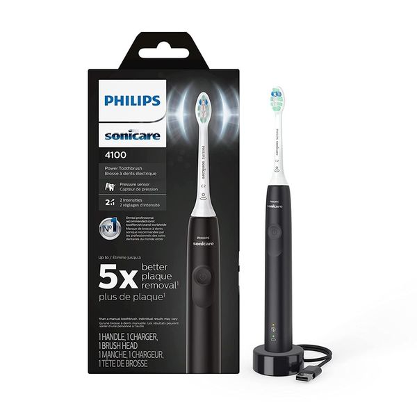 PHILIPS Sonicare ProtectiveClean 4100 Rechargeable Electric Toothbrush, Black - Plaque Control with Pressure Sensor, Up to 2 Weeks Operating Time, Broage Random Color Electric Toothbrush