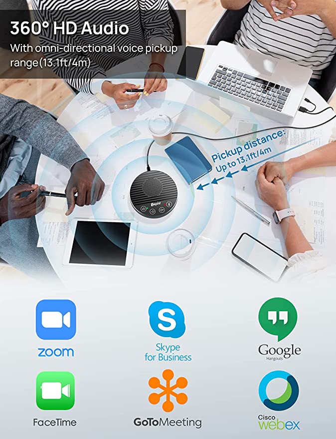 Lepist USB Speakerphone Microphone Omnidirectional Computer Mic with 360º Voice Pickup, Touch-Sensor Buttons for Mute/Unmute, Compatible with Skype, Zoom, Interviews (LE2102)