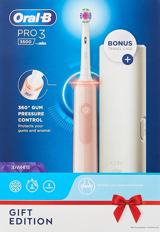 Oral B Pro 3 3500 Pink Electric Toothbrush Visible Pressure Sensor 1 Brush Head Travel Case Designed by Braun