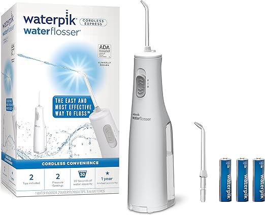 Waterpik Cordless Water Flosser, Battery Operated & Portable, ADA Accepted Cordless Express, White WF-02 for Travel & Home