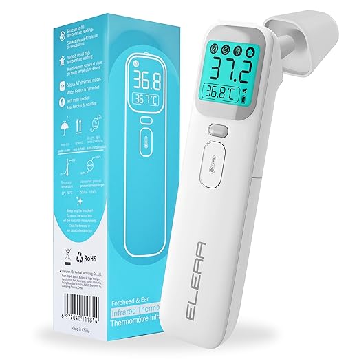 ELERA Ear and Forehead Thermometer Infrared Thermometer for Baby, Infant, Adults with Fever Alert and Memory Recall, 1 Second Reading