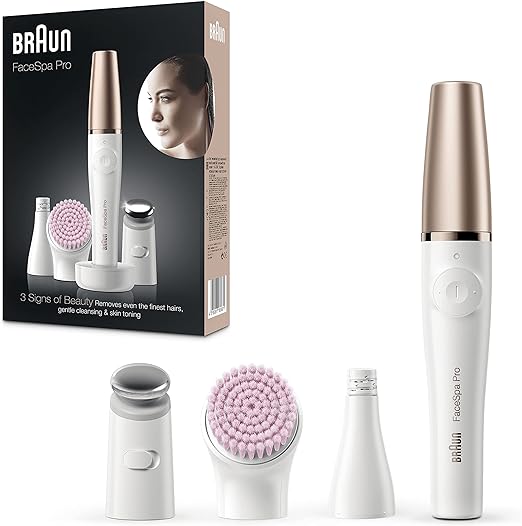 Braun FaceSpa Pro SE912 All-in-One Beauty Device Facial Epilator, Toner Head, Sensitive Cleansing Brush Rechargeable Cordless