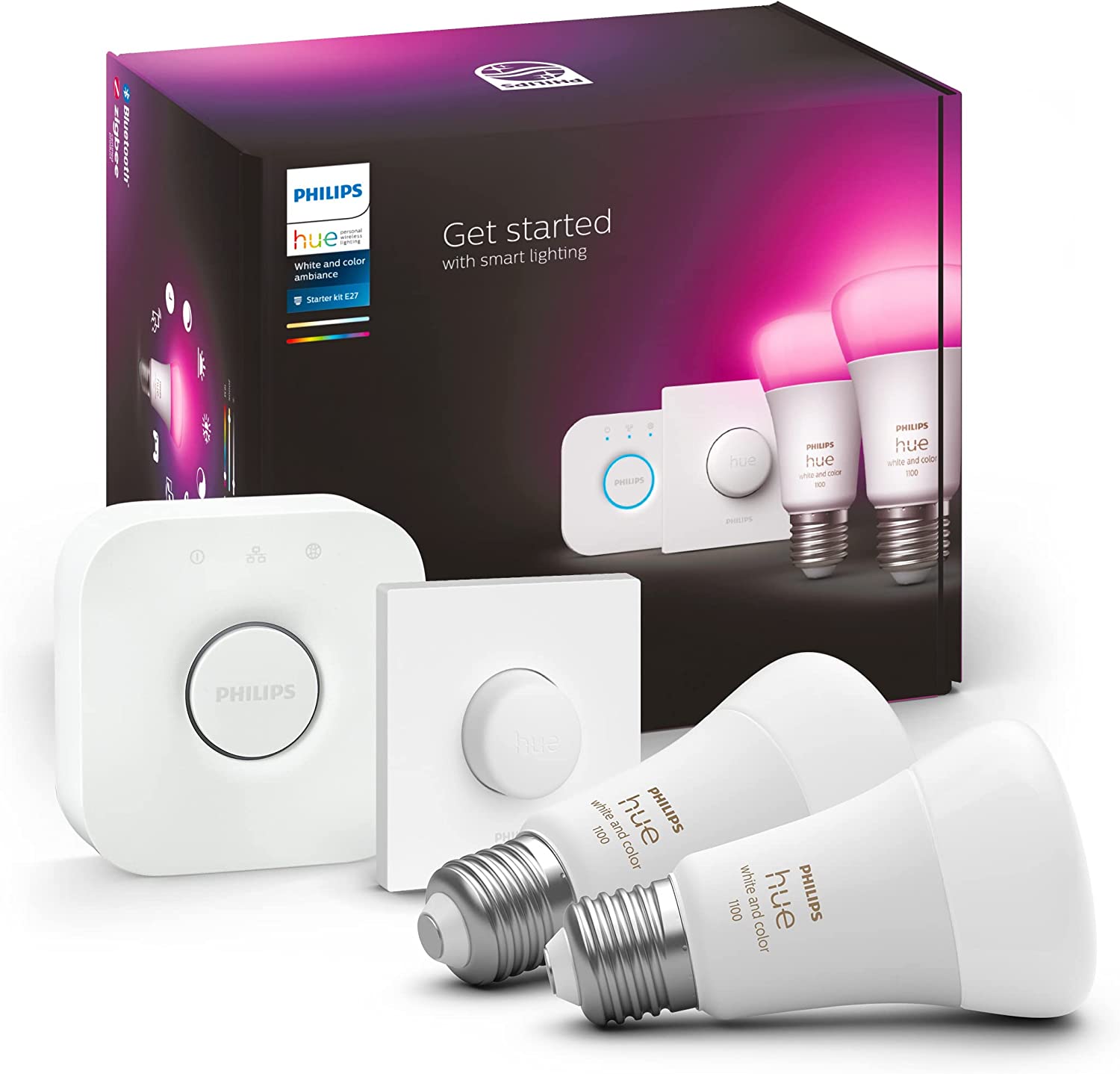 Philips Hue White & Colour Ambiance Smart Light Bulb Starter Kit Ÿ?? 75W, 1100 Lumens, E27, 2 Bulbs
