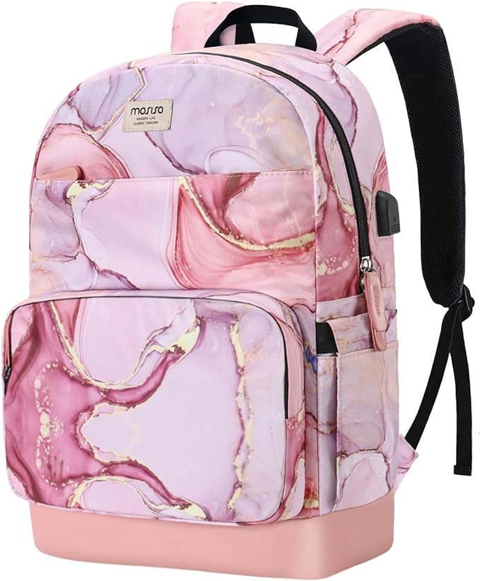 MOSISO 15.6-16 inch Laptop Backpack for Women Girls, Polyester Anti-Theft Stylish Casual Daypack Bag with Luggage Strap&USB Charging Port, T