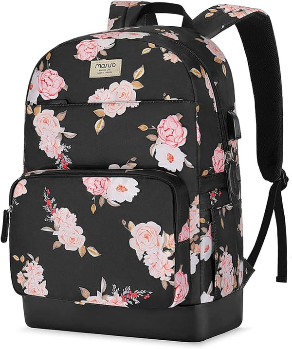 حقيبة ظهر للكمبيوتر المحمول MOSISO مقاس 15.6-16 بوصة بسعة 20 لتر للنساء، حقيبة نهارية أنيقة كاجوال مضادة للسرقة من البوليستر مع حزام أمتعة ومنفذ شحن USB، P 