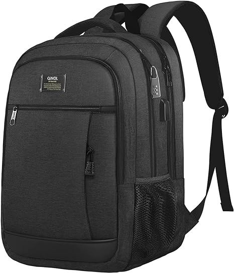QINOL Travel Laptop Backpack with USB Charging Port, Water Resistant College Bag Computer Bag Gifts for Men Women Fits 15.6 Inch Notebook